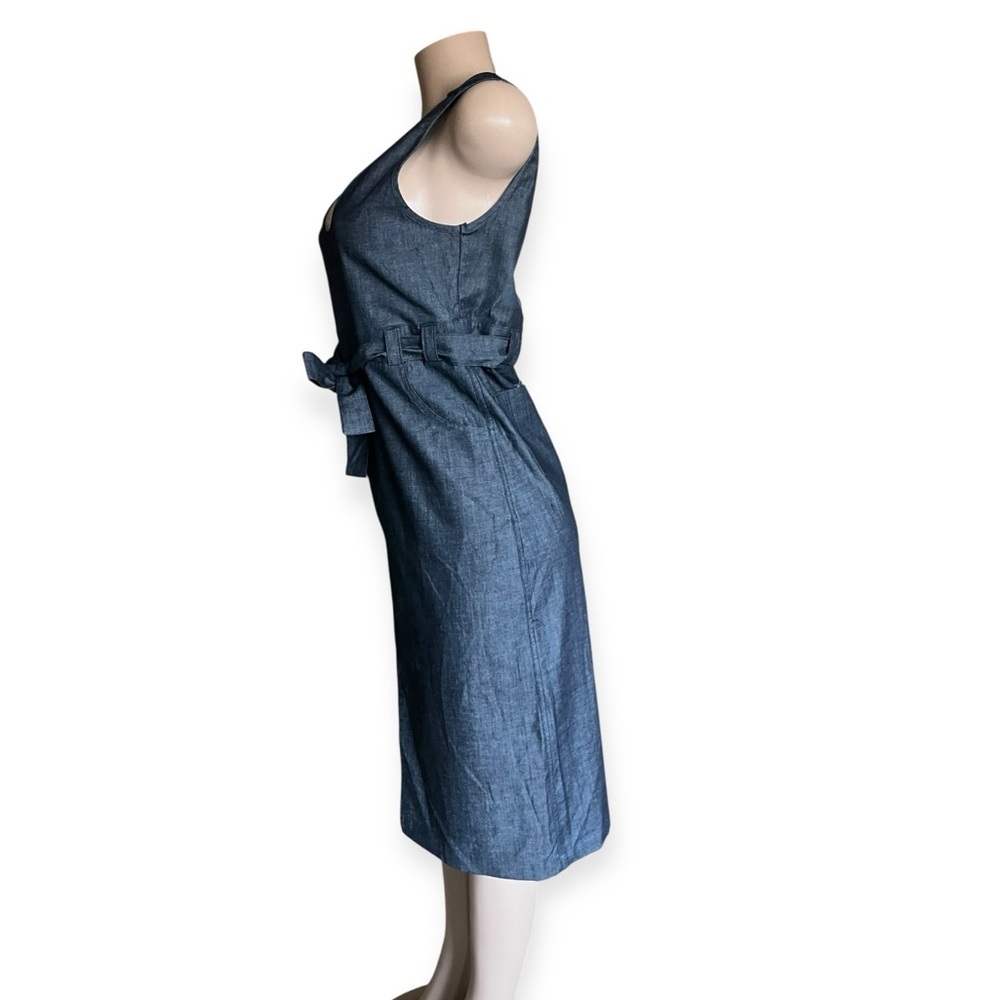 Acne Sleeveless Indigo Blue Denim Tie-Waist Midi Dress - Picture 3 of 7